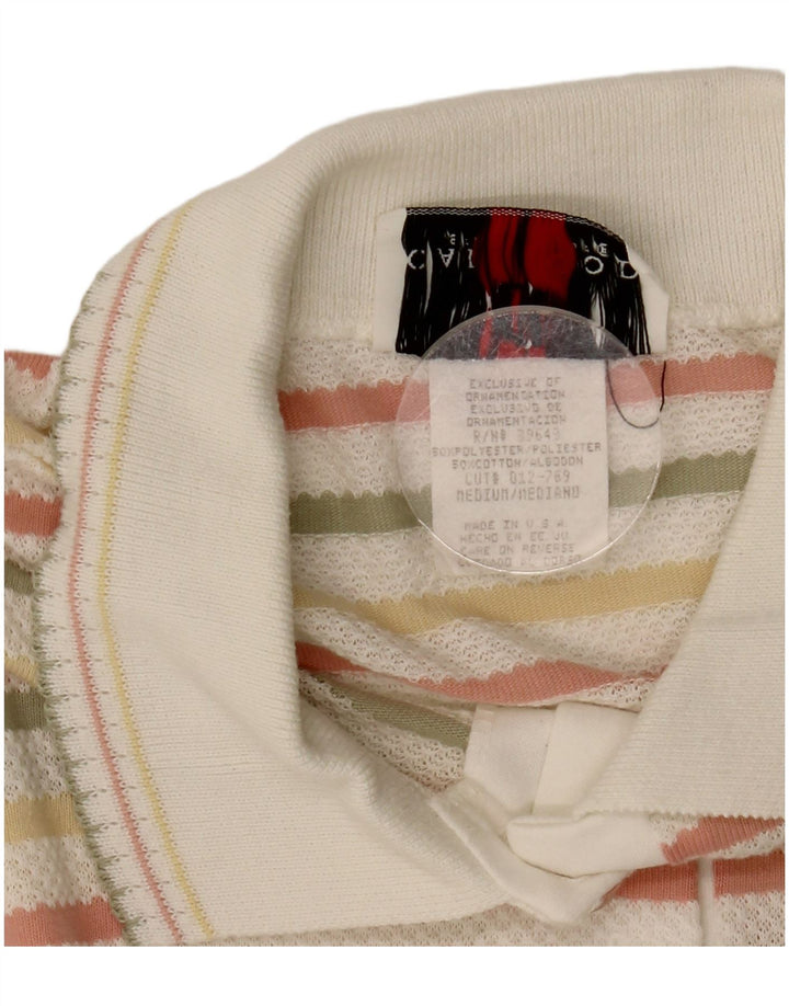 Pulover vintage cu gât polo pentru femei UK 14 Medium, multicolore, cu dungi