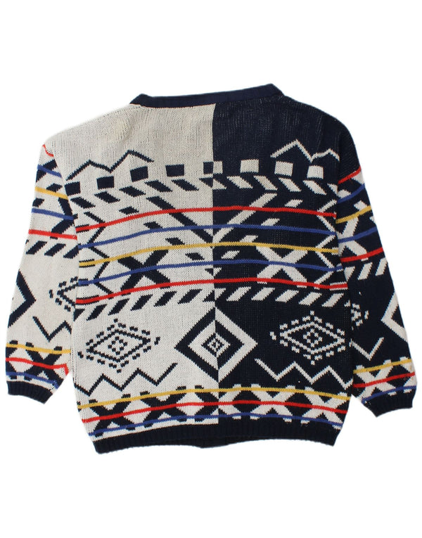 Pulover cardigan supradimensionat pentru femei VINTAGE UK 16 mare bleumarin geometric