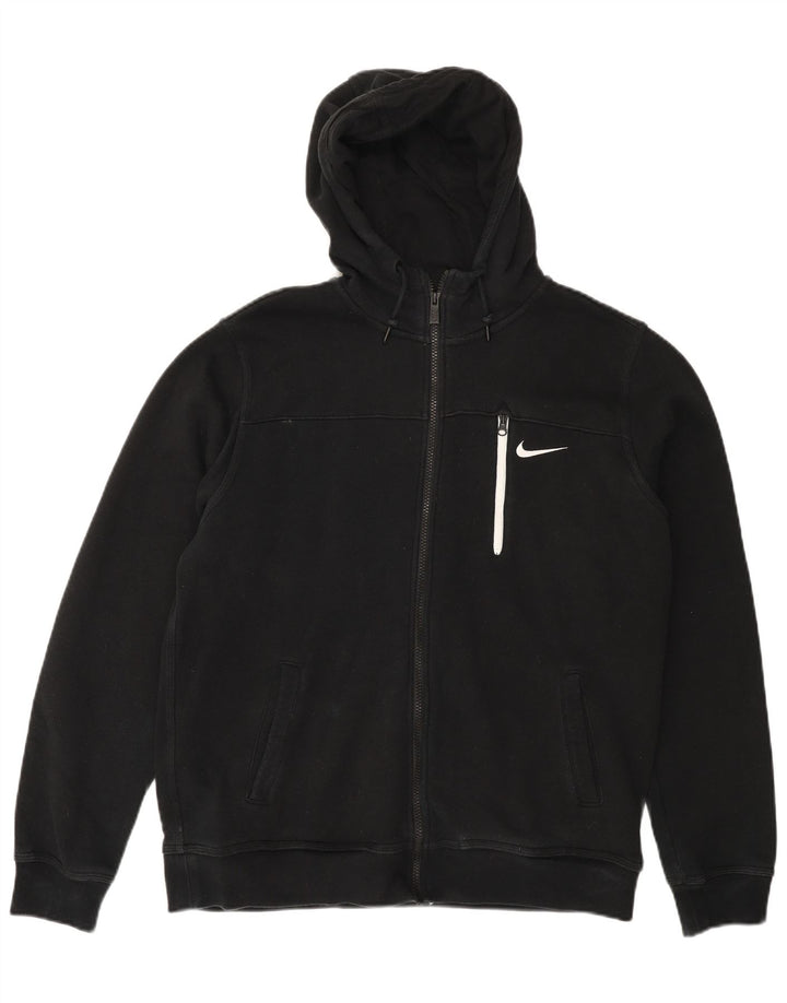 NIKE Mens Zip Hoodie Sweater Large Black Cotton