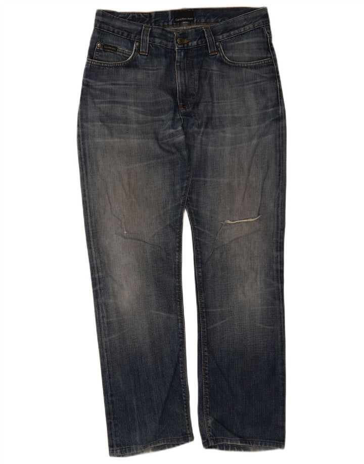 Blugi tăiați pentru bărbați Calvin Klein Distressed W30 L23 Blue