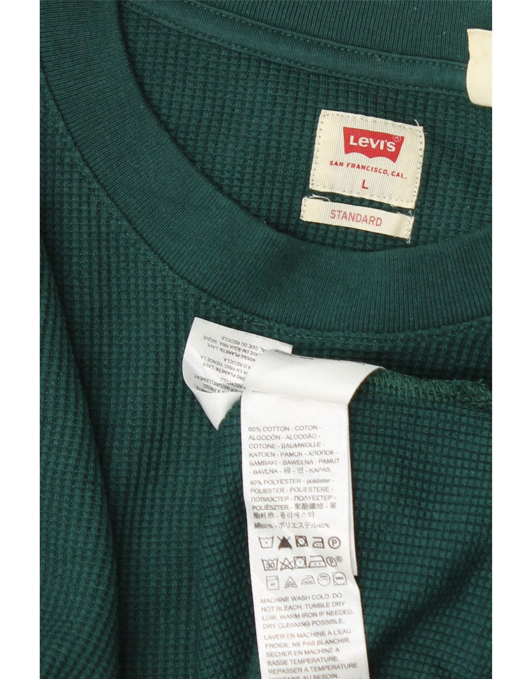 Levi's Top standard pentru bărbați cu mânecă lungă, mare, verde, bumbac