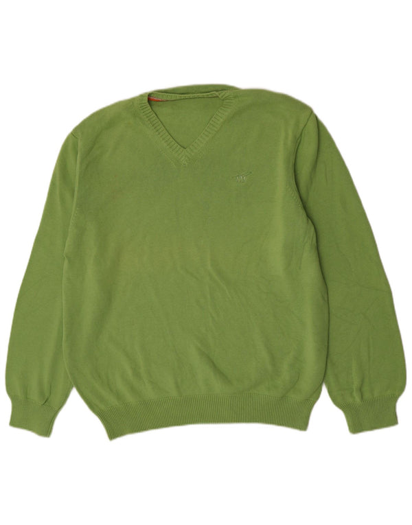 Pulover cu decolteu în V Henry Cottons pentru bărbați, bumbac verde 3XL
