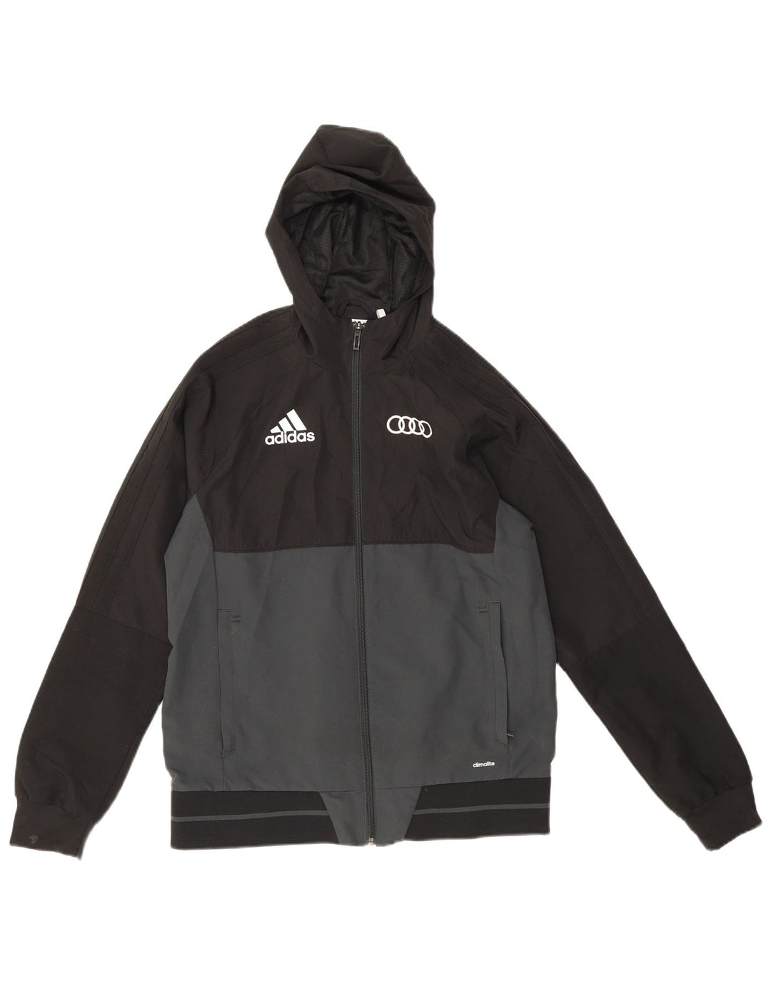 Jachetă de ploaie cu glugă Adidas pentru băieți 13-14 ani, negru, poliester