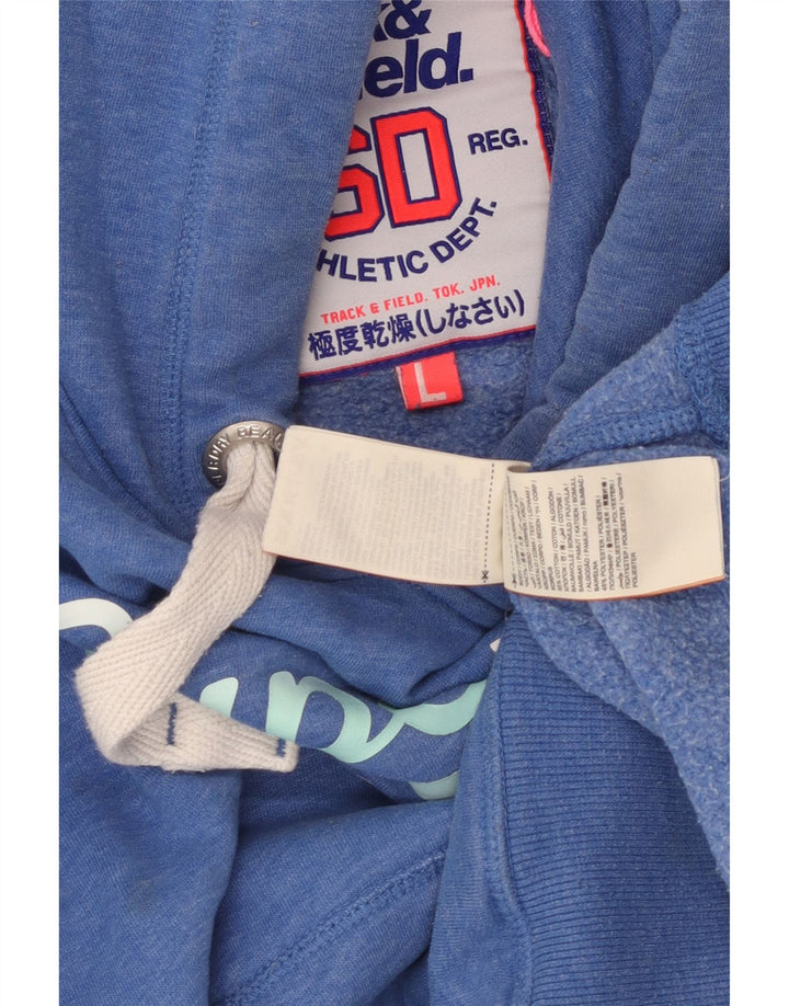 SUPERDRY Pulover cu glugă cu grafic pentru femei UK 16, mare, albastru, bumbac cu pete