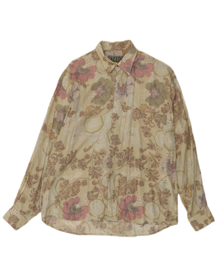 Cămașă Vintage Bărbați Medium Bej Floral Vâscoză