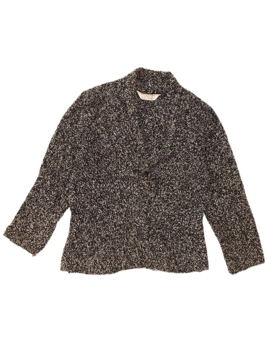 MARKS & SPENCER Pulover cardigan pentru femei UK 12 mediu negru cu pete acrilic