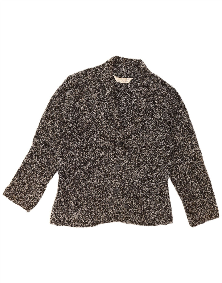 MARKS & SPENCER Pulover cardigan pentru femei UK 12 mediu negru cu pete acrilic