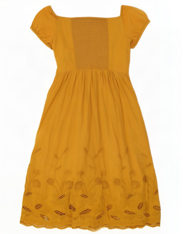 Zara Womens Off Shoulder Dress UK 8 Small Yellow Floral Cotton