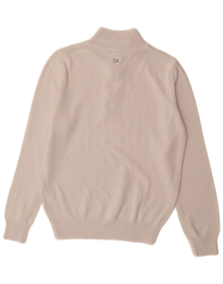 Pulover Calvin Klein pentru bărbați, cu fermoar și gât, din bumbac alb