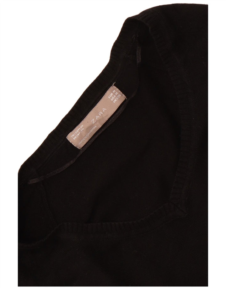 Pulover cu decolteu în V Zara pentru femei UK 12 Bumbac mediu negru