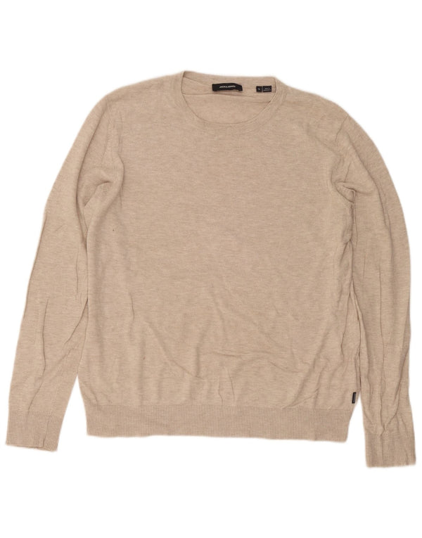 Pulover Jack & Jones pentru bărbați cu gât roșu, bumbac cu pete mari, bej