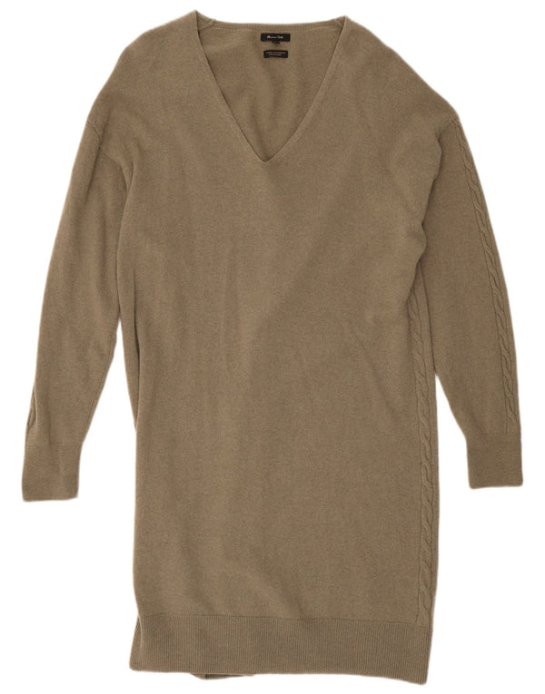 Massimo Dutti Rochie Jumper cu mânecă lungă pentru femei UK 14 Medium Khaki Lână