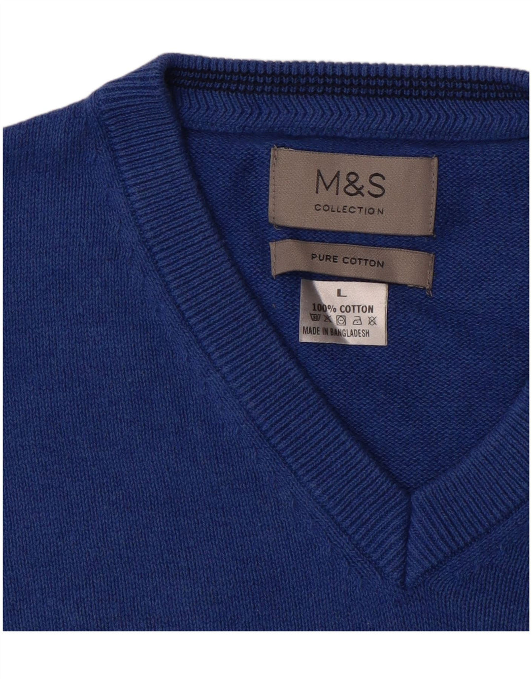 Pulover pentru bărbați Marks & Spencer, cu decolteu în V, mare, albastru, bumbac