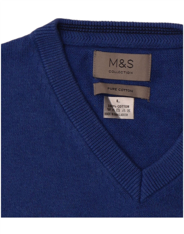 Pulover pentru bărbați Marks & Spencer, cu decolteu în V, mare, albastru, bumbac