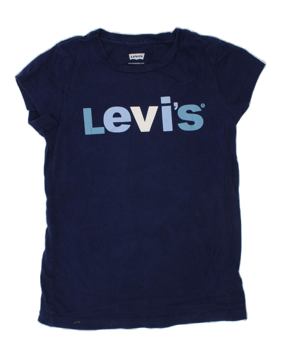 LEVI'S Girls Graphic T-Shirt Top 9-10 Years Medium Navy Blue Vintage Levi's and Second-Hand Levi's from Messina Hembry 