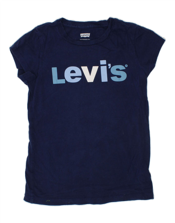 LEVI'S Girls Graphic T-Shirt Top 9-10 Years Medium Navy Blue Vintage Levi's and Second-Hand Levi's from Messina Hembry 