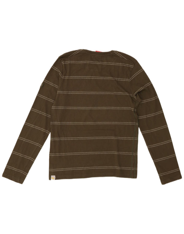 PUMA Mens Top Long Sleeve Small Khaki Striped Cotton