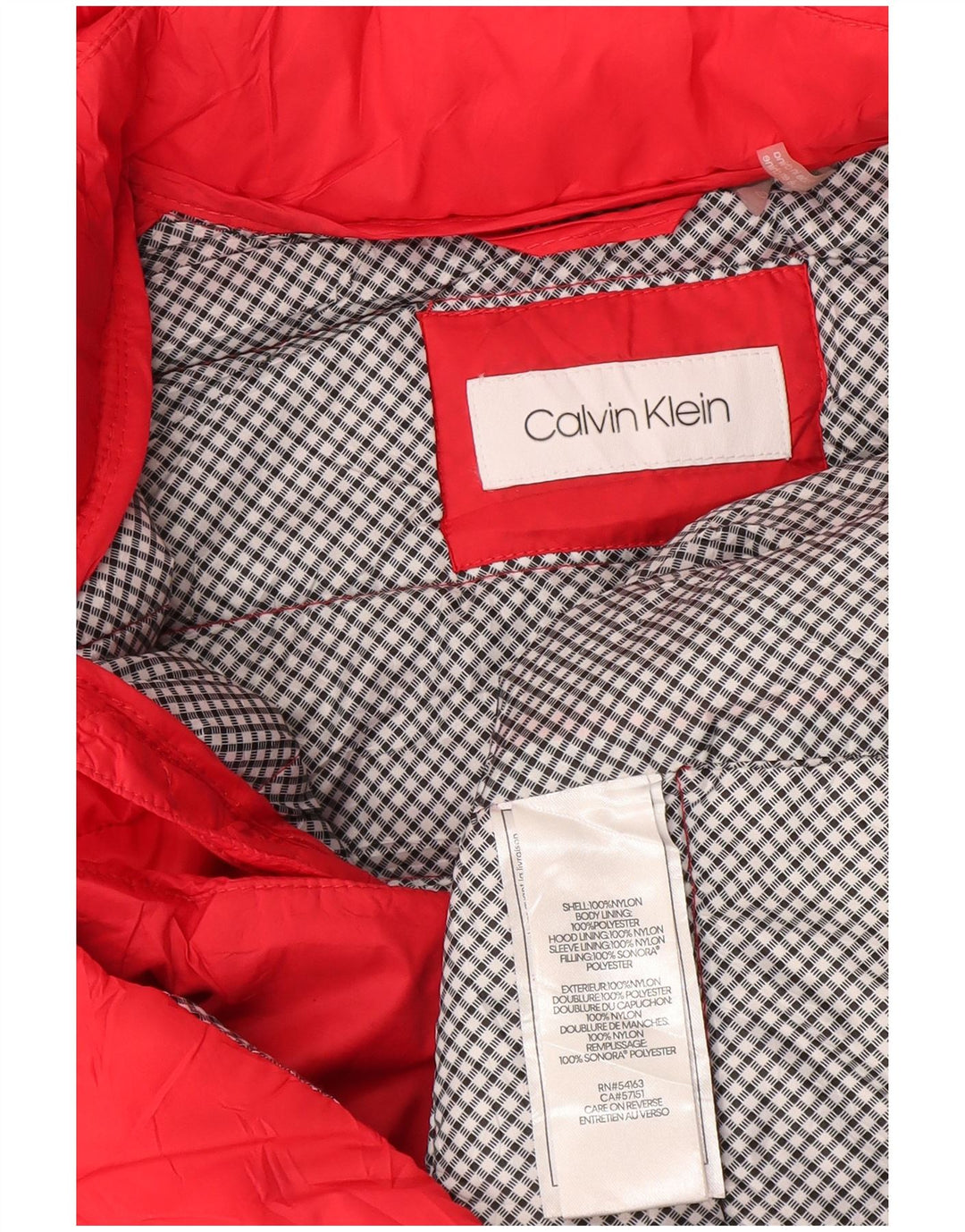 Jachetă căptușită cu glugă Calvin Klein pentru femei UK 16 mare nailon roșu