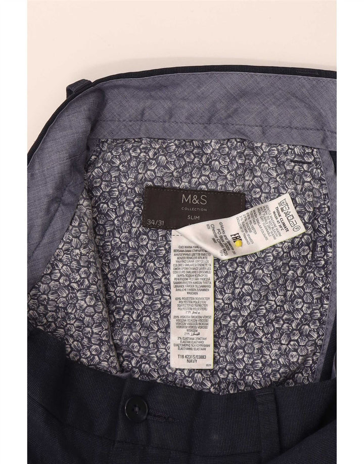Pantaloni chino pentru bărbați Marks & Spencer Slim Fit L34 L31 Poliester bleumarin