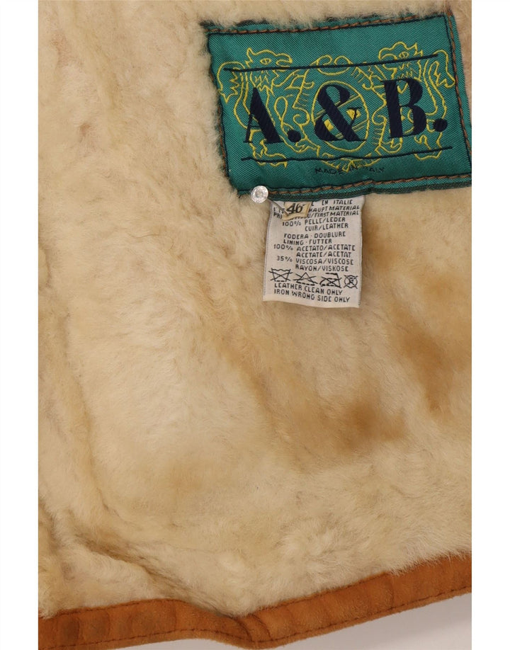Jachetă vintage pentru femei din shearling IT 46 din piele maro mare