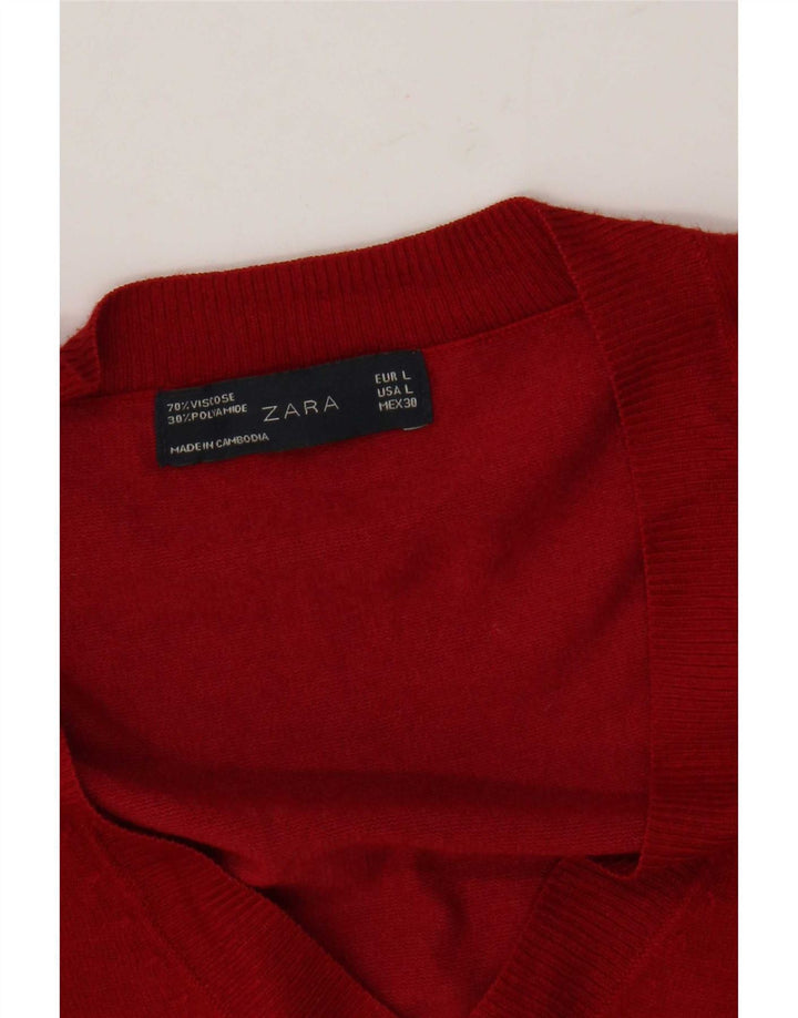 Pulover cu decolteu în V Zara pentru femei UK 16 Viscoză mare roșie