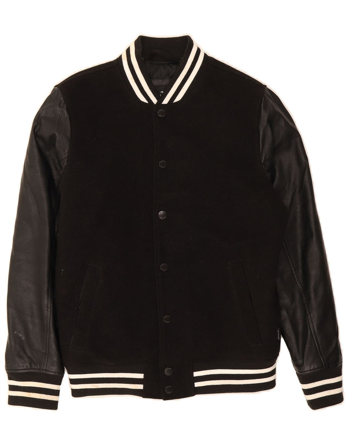 HOLLISTER Mens Varsity Jacket UK 36 Small Black Polyester Vintage Hollister and Second-Hand Hollister from Messina Hembry 