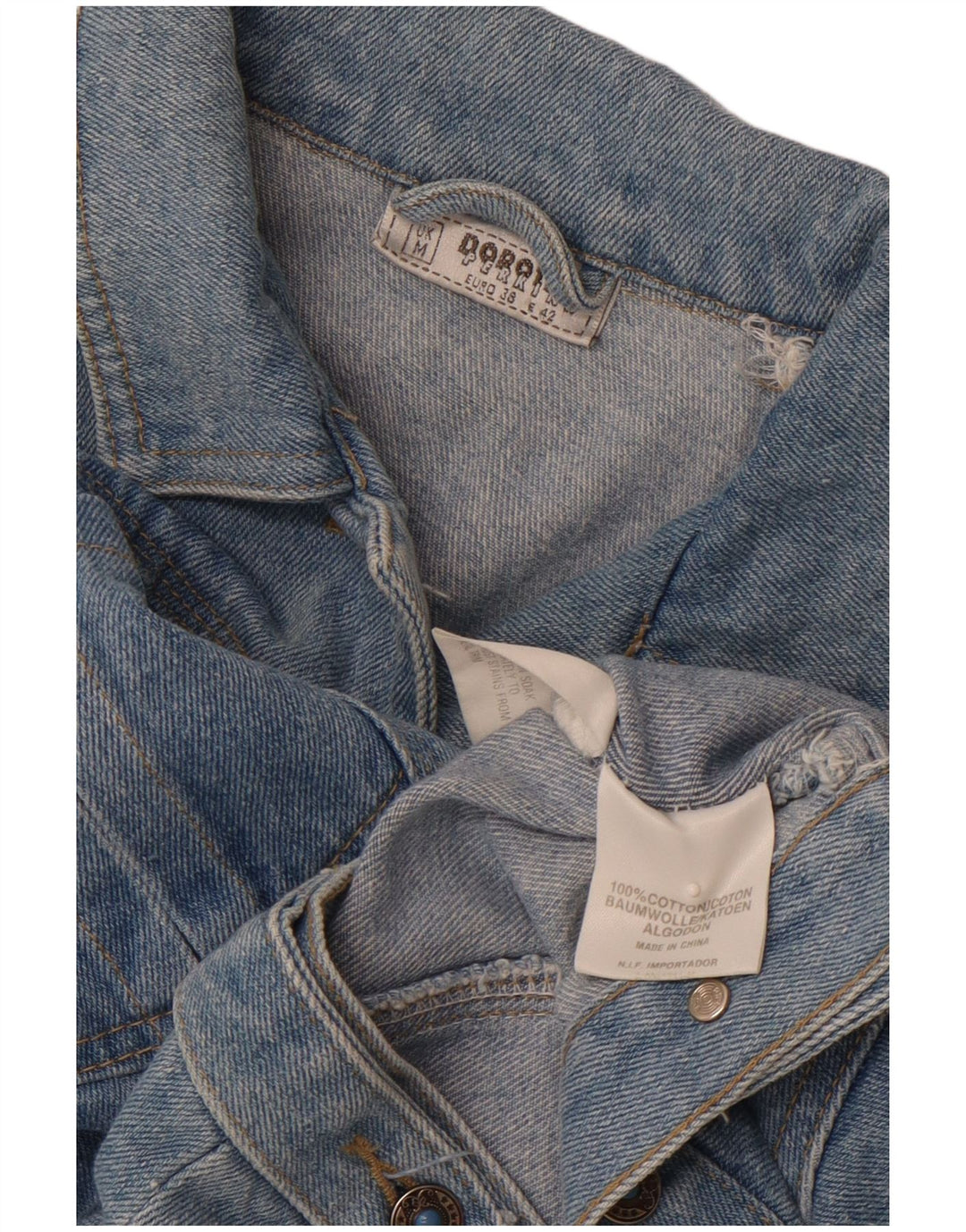 DOROTHY PERKINS Jachetă de denim crop pentru femei UK 14 Bumbac albastru mediu