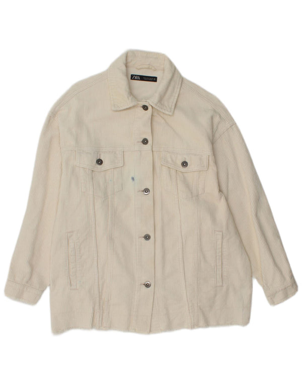 Jachetă supradimensionată din velur pentru femei Zara UK 10 mic bumbac alb