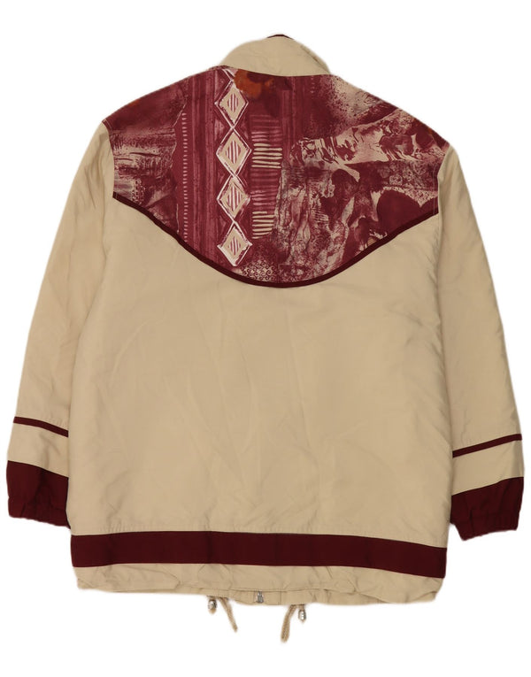 Jachetă vintage supradimensionată pentru femei UK 8 Small Bej Floral Poliester