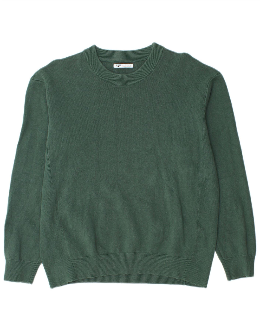 Pulover pentru bărbați Zara, cu gât crew, bumbac verde mediu