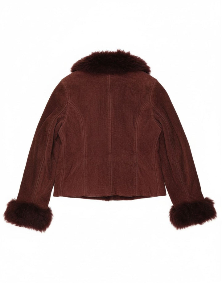 Jachetă vintage pentru femei Sherpa UK 10 Small Burgundy