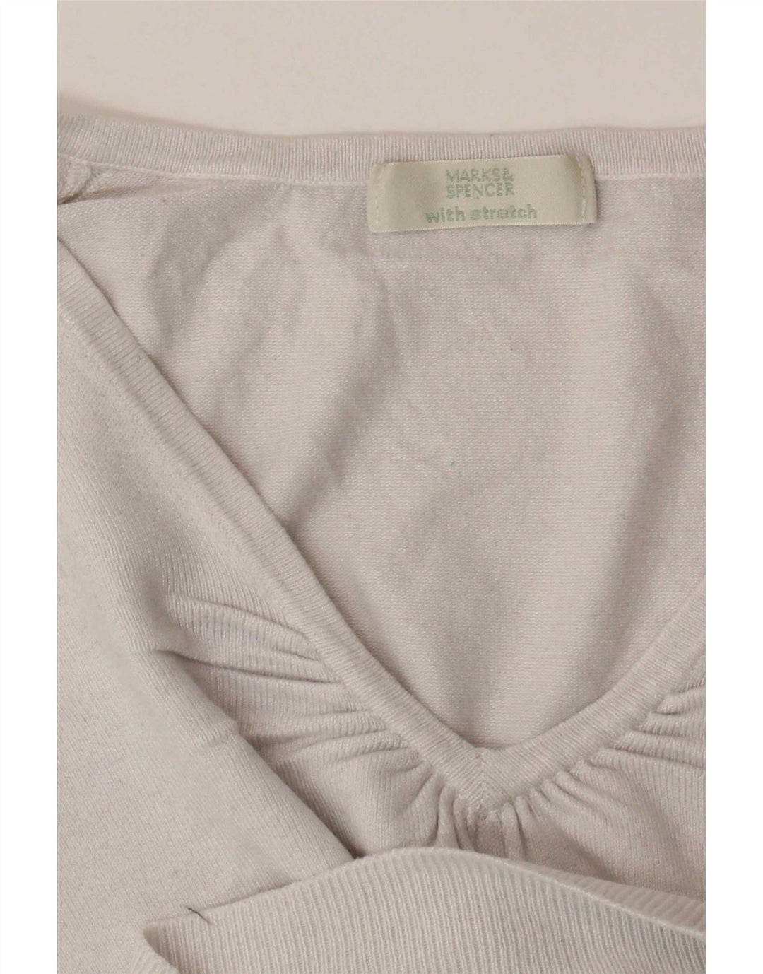 Pulover pentru femei Marks & Spencer, cu mâneci 3/4, cu decolteu în V, alb mediu, UK 14