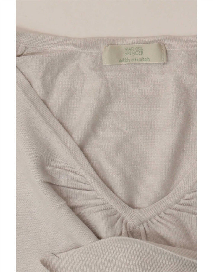Pulover pentru femei Marks & Spencer, cu mâneci 3/4, cu decolteu în V, alb mediu, UK 14