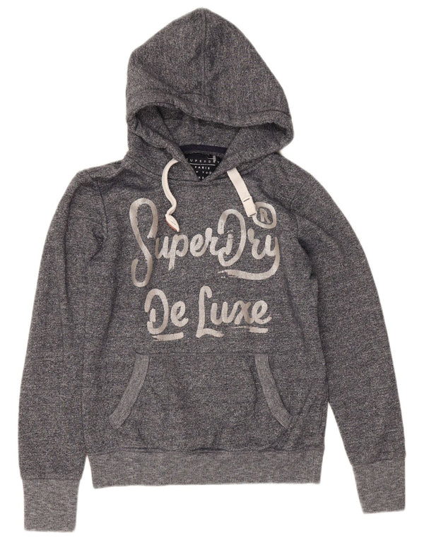 Pulover Superdry pentru damă cu grafică cu capota UK 12, mediu, albastru marin, bumbac cu pete