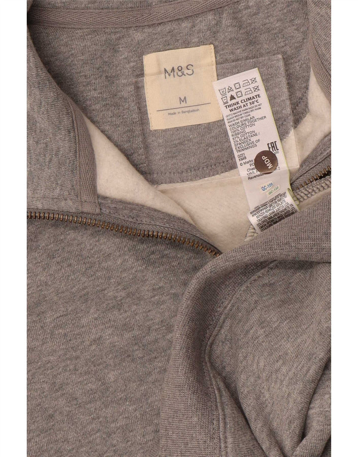 Pulover pentru bărbați Marks & Spencer, cu fermoar și gât, bumbac cu pete, gri mediu