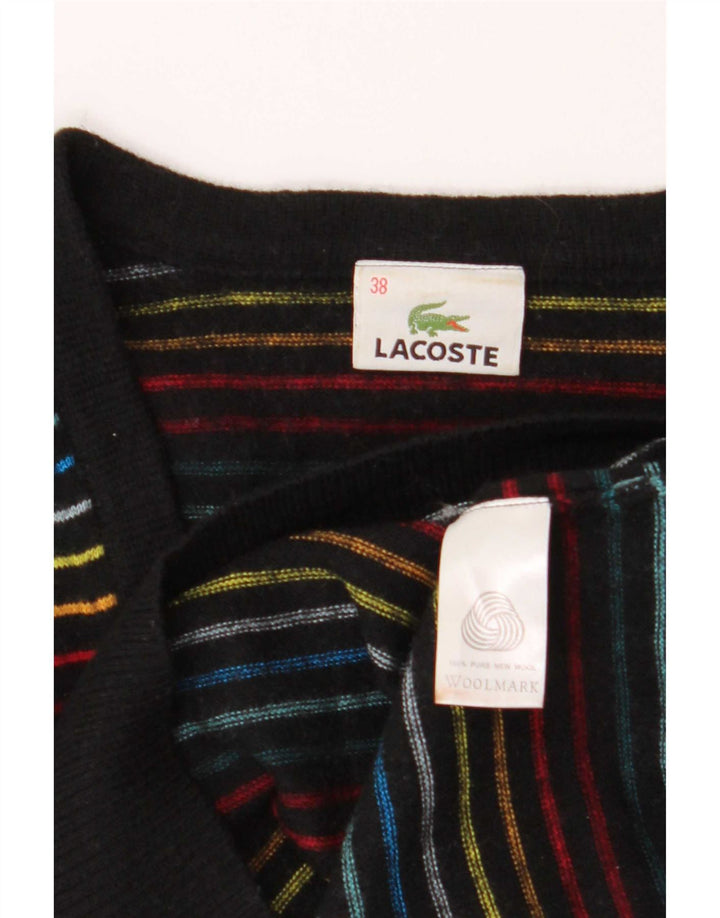 Pulover pentru femei Lacoste cu decolteu în V, mărimea 38, în dungi medii, multicolore