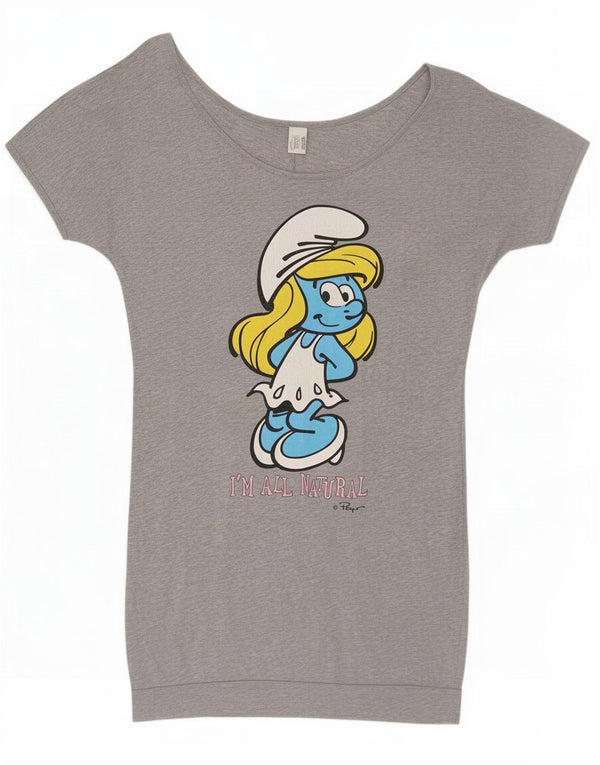 Benetton Womens The Smurfs Graphic T-Shirt Top UK 12 Medium Grey