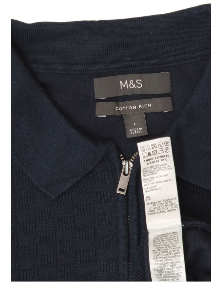 Marks & Spencer Pulover cu gât polo pentru bărbați, mare, bleumarin, geometric