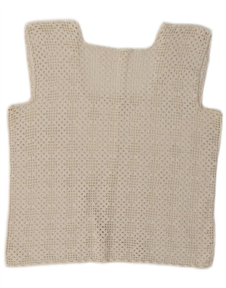 Crop Top Crochet Vintage pentru femei UK 8 Small White