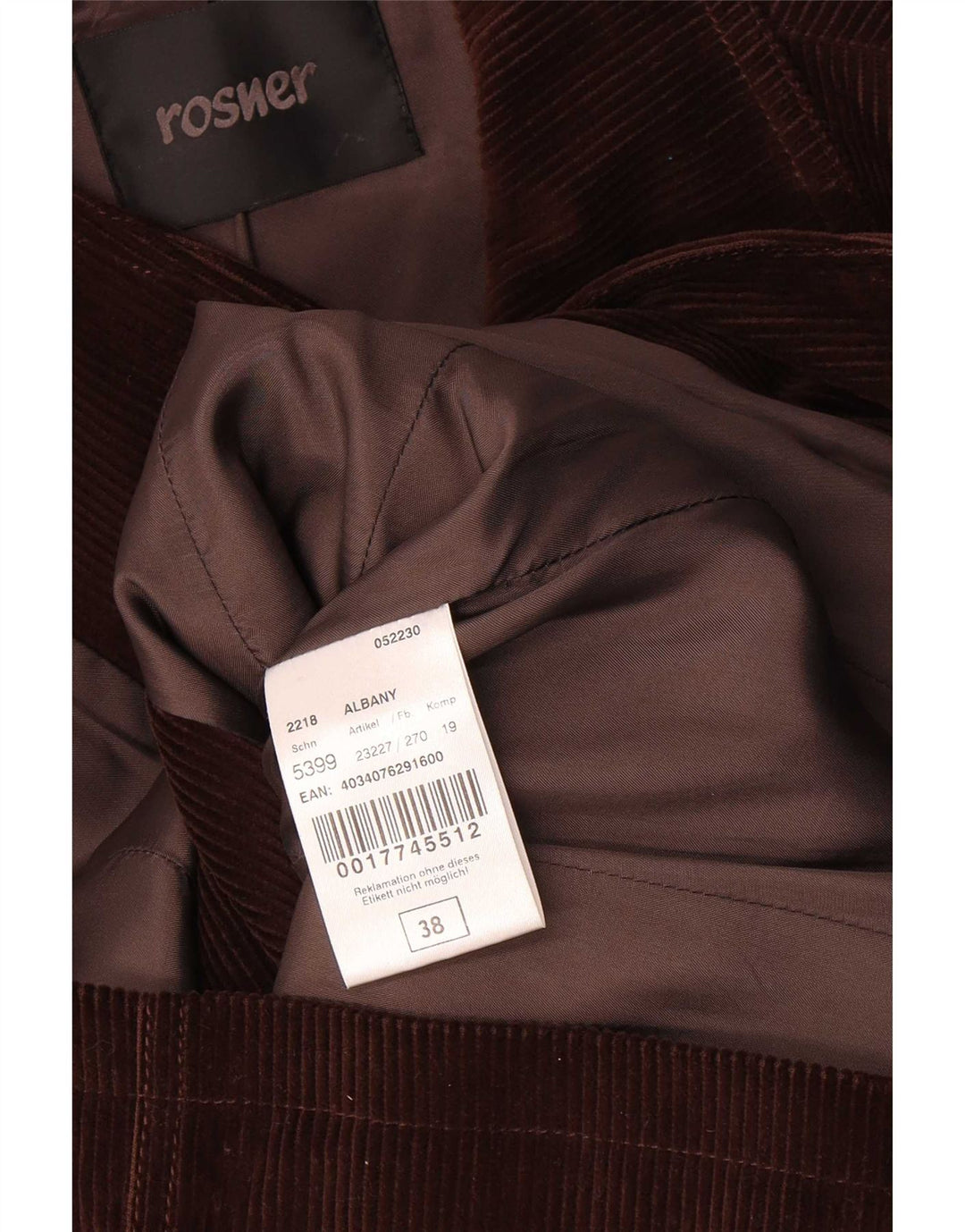 Rosner Jachetă pentru femei din velur cu 3 nasturi EU 38 Tencel maro mediu