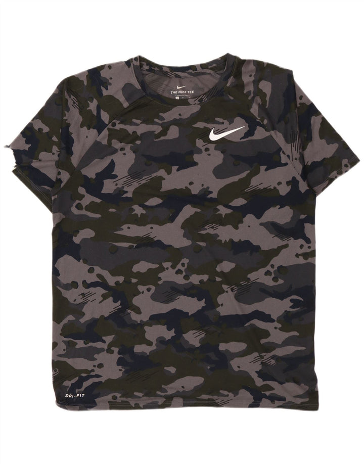 Tricou NIKE Dri Fit pentru bărbați Top mare din poliester camuflaj gri