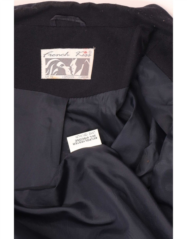 Jachetă de damă vintage cu piept dublu UK 18 XL bleumarin poliester