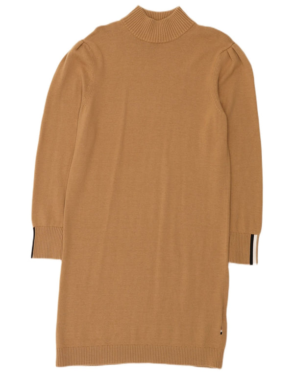 Hugo Boss Rochie Jumper cu mânecă lungă pentru femei UK 10 Bumbac maro mic