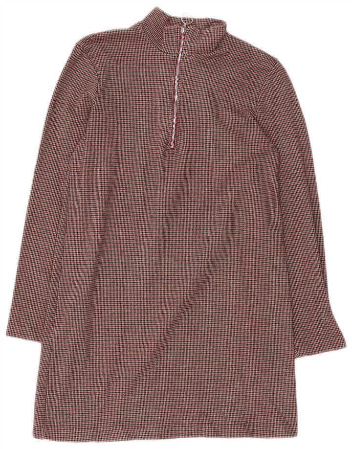 Rochie schimbătoare cu mânecă lungă pentru femei Zara UK 12 Maro Mediu Houndstooth