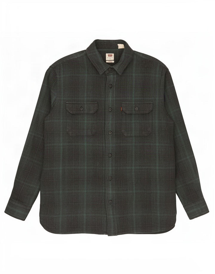 Cămașă de flanel relaxată Levi's pentru bărbați, bumbac cu carouri verzi mari