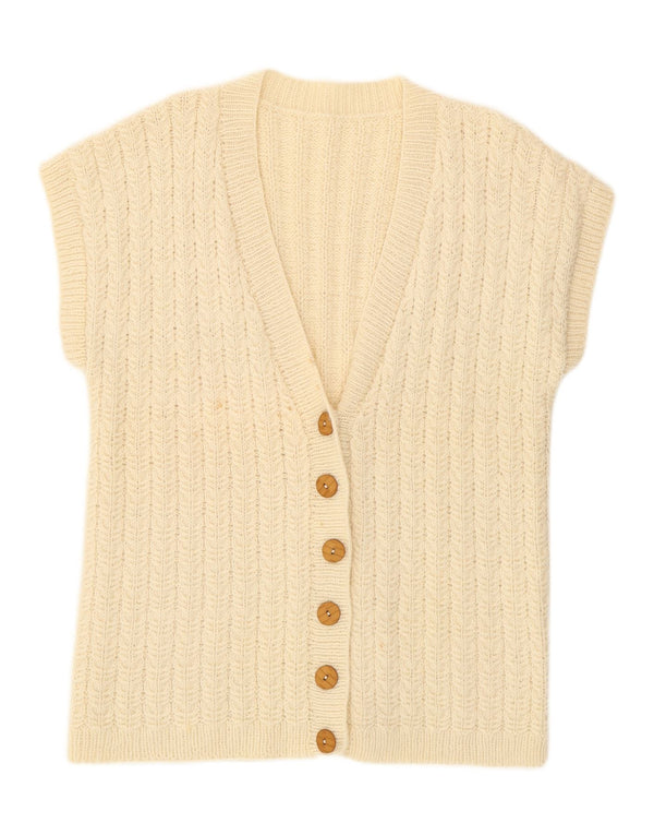 VINTAGE Pulover cardigan cu mânecă scurtă pentru femei UK 16, mare, alb