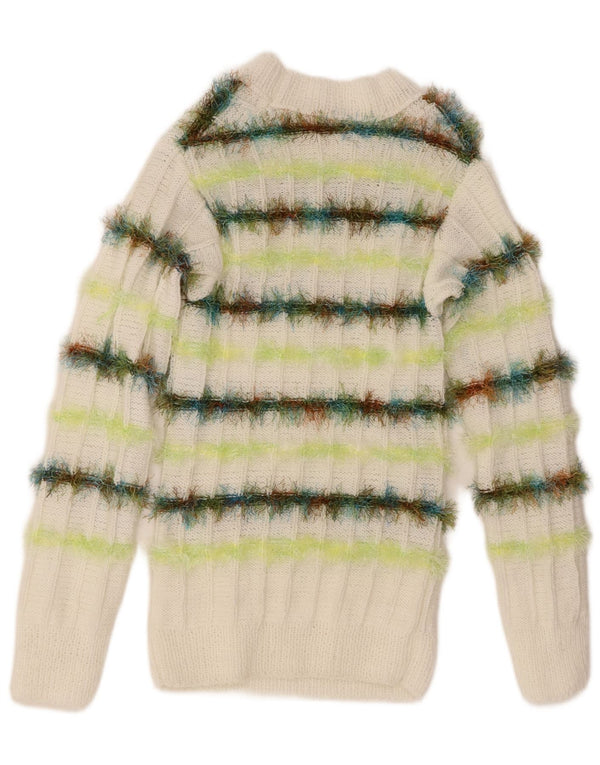 Pulover vintage pentru femei cu gât de barcă UK 10 mic cu dungi albe