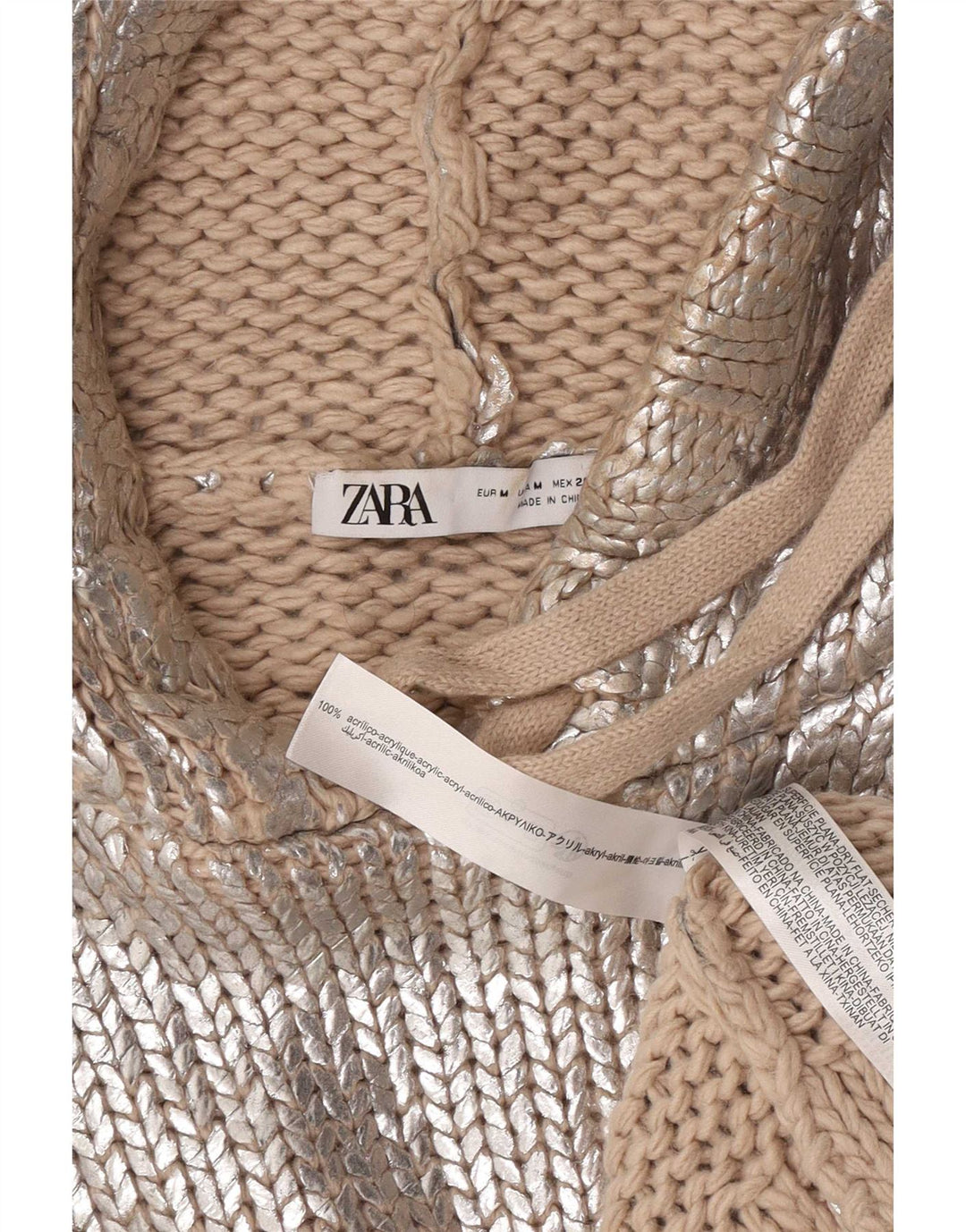 Pulover supradimensionat cu glugă pentru femei Zara UK 14 Medium Argintiu acrilic
