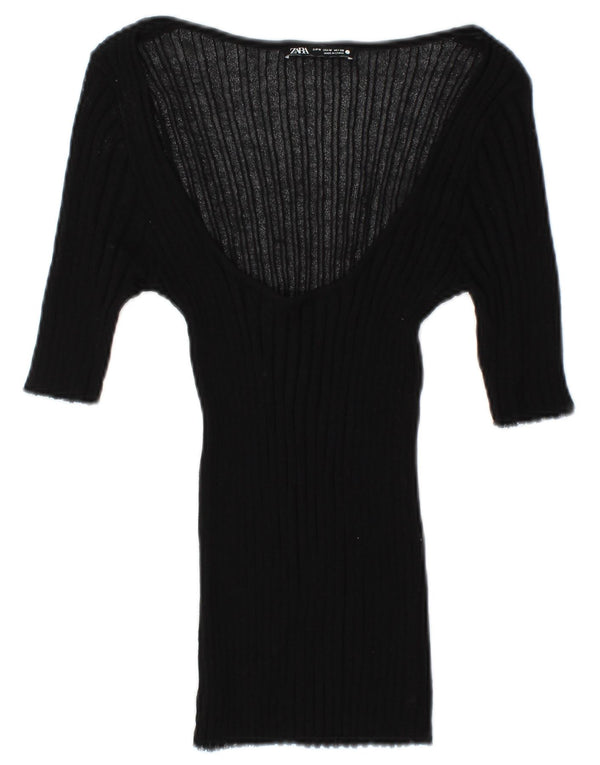Bluză de top cu mâneci 3/4 pentru femei Zara UK 12 Medium Negru