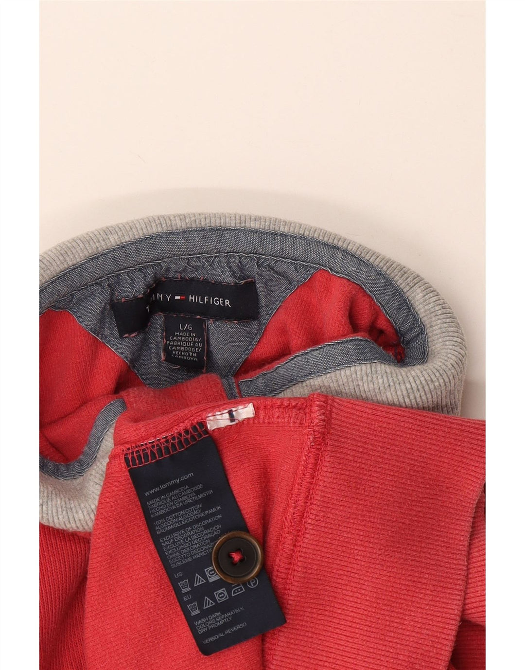 Hanorac pentru bărbați Tommy Hilfiger, cu gât cu nasturi, pulover mare, roșu, bumbac